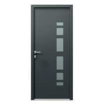 Porte d'entrée PVC gris 7016 1 vantail sur mesure avec plusieurs parties vitrées