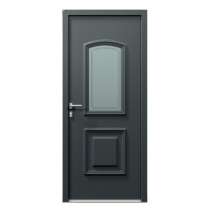 Porte d'entrée PVC gris 7016 1 vantail sur mesure avec moulures et partie vitrée