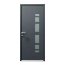 Porte d'entrée ALU gris 7016 1 vantail sur mesure avec plusieurs parties vitrées