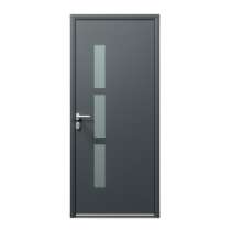 Porte d'entrée ALU gris 7016 1 vantail sur mesure avec 3 parties vitrées d'un coté