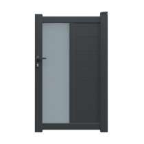 Portillon aluminium sur mesure gris 7016 avec lames de 20cm et profils de décors