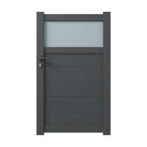 Portillon aluminium sur mesure gris 7016 avec lames de 20cm et partie haute vitrée