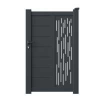 Portillon aluminium sur mesure gris 7016 avec lames de 20cm et profils de décors d'un coté
