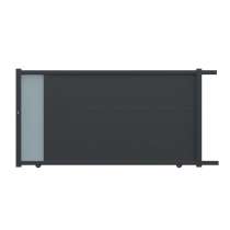 Portail coulissant aluminium gris anthracite à lames horizontales de 20cm et partie vitrée