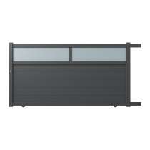 Portail aluminium coulissant sur mesure gris 7016 avec lames de 20cm et partie haute vitrée