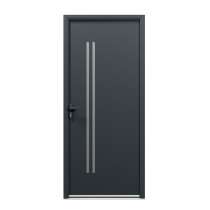 Porte d'entrée acier 1 vantail sur mesure gris 7016 avec 2 profils de décor