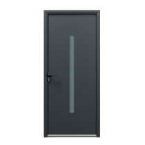 Porte d'entrée acier 1 vantail sur mesure gris 7016 avec une partie vitrée au centre