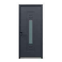 Porte d'entrée acier 1 vantail sur mesure gris 7016 avec une partie vitrée et moulures