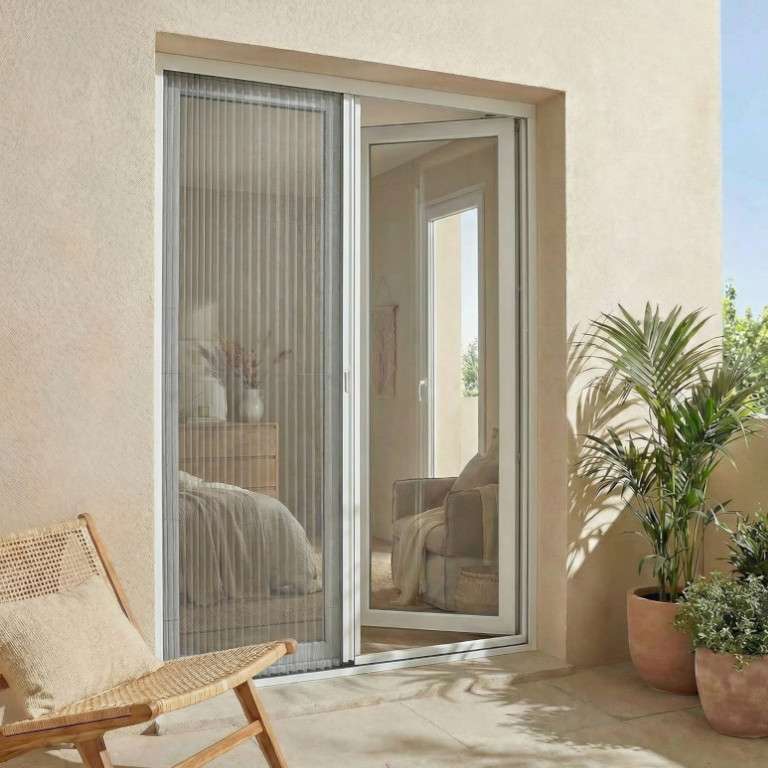 Moustiquaire plissé latérale 1 vantail sur mesure devant une porte-feneêtre