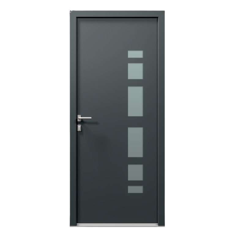 Porte d'entrée PVC gris 7016 1 vantail sur mesure avec plusieurs parties vitrées