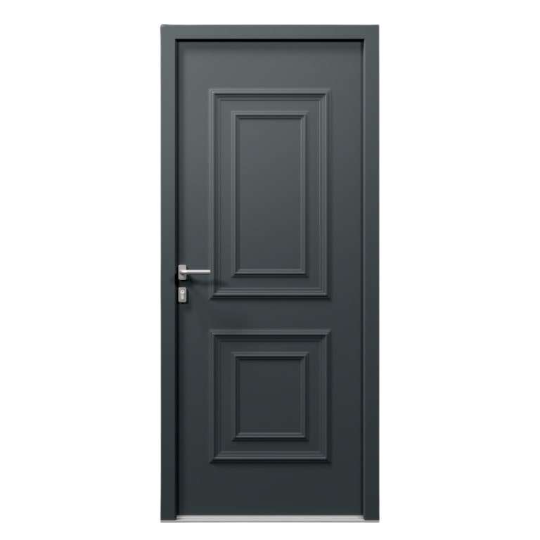 Porte d'entrée PVC gris 7016 1 vantail sur mesure avec moulures