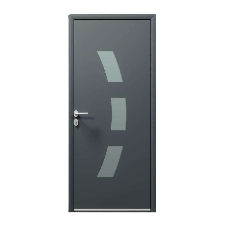 Porte d'entrée ALU gris 7016 1 vantail sur mesure avec 3 parties vitrées