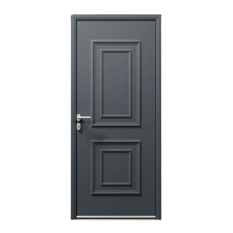 Porte d'entrée ALU gris 7016 1 vantail sur mesure avec moulures