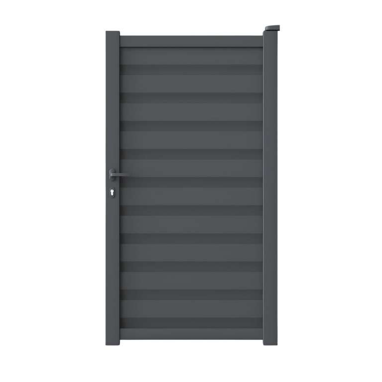 Portillon aluminium sur mesure gris 7016 avec lames ventilées de 14cm