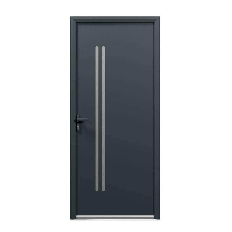 Porte d'entrée acier 1 vantail sur mesure gris 7016 avec 2 profils de décor