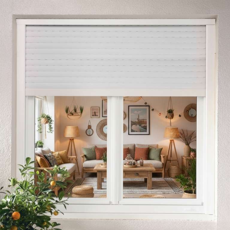 Volet roulant ALU monobloc sur mesure motorisation filaire vue depuis l'extérieur