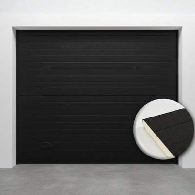 Porte de garage sectionnelle rainurée en acier Blanc 9010 avec zoom sur matière
