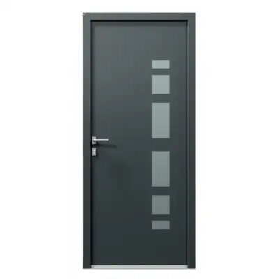 Porte d'entrée PVC gris 7016 1 vantail sur mesure avec plusieurs parties vitrées