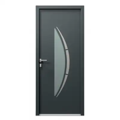 Porte d'entrée PVC gris 7016 1 vantail sur mesure avec partie vitrée