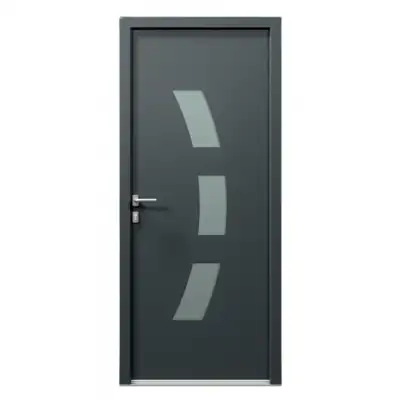 Porte d'entrée PVC gris 7016 1 vantail sur mesure avec 3 parties vitrées