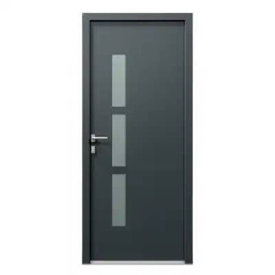 Porte d'entrée PVC gris 7016 1 vantail sur mesure avec 3 parties vitrées d'un coté