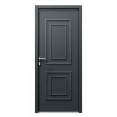 Porte d'entrée PVC gris 7016 1 vantail sur mesure avec moulures