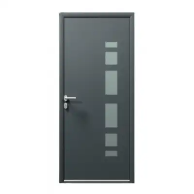 Porte d'entrée ALU gris 7016 1 vantail sur mesure avec plusieurs parties vitrées