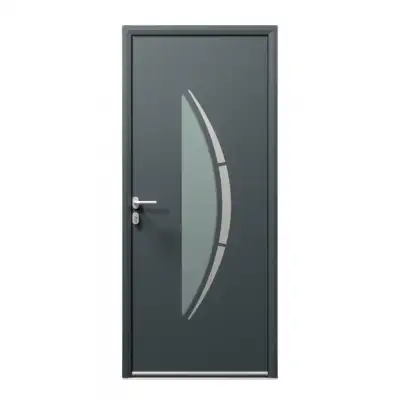 Porte d'entrée ALU gris 7016 1 vantail sur mesure avec partie vitrée