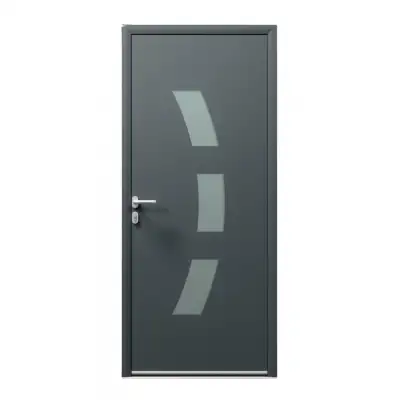 Porte d'entrée ALU gris 7016 1 vantail sur mesure avec 3 parties vitrées