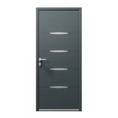 Porte d'entrée ALU gris 7016 1 vantail sur mesure avec 4 profils de décors