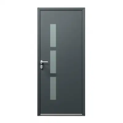 Porte d'entrée ALU gris 7016 1 vantail sur mesure avec 3 parties vitrées d'un coté