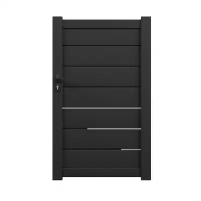 Portillon aluminium sur mesure gris 7016 avec lames de 20cm et vitrage sablé