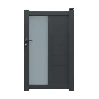 Portillon aluminium sur mesure gris 7016 avec lames de 20cm et profils de décors