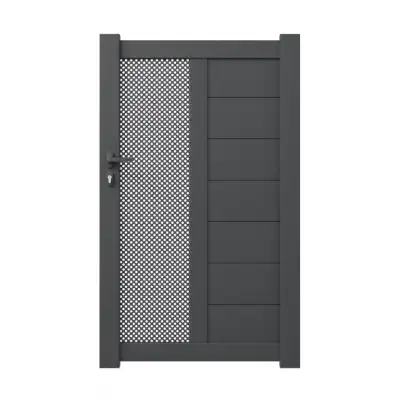 Portillon aluminium sur mesure gris 7016 avec décor