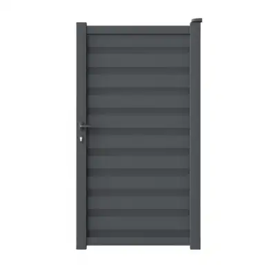 Portillon aluminium sur mesure gris 7016 avec lames ventilées de 14cm