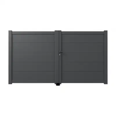Portail aluminium battant sur mesure gris 7016 avec lames de 20cm