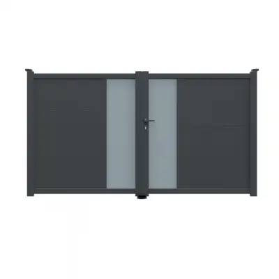 Portillon aluminium sur mesure gris 7016 avec lames de 20cm et profils de décors