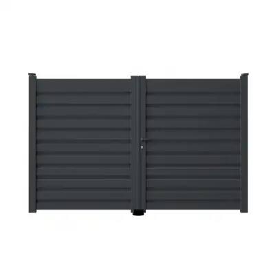 Portillon aluminium sur mesure gris 7016 avec lames ventilées de 14cm