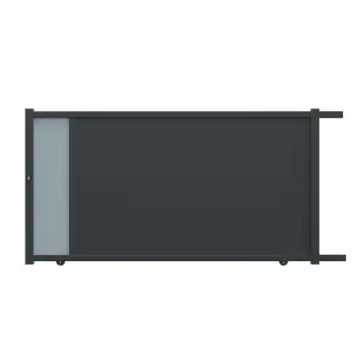 Portail coulissant aluminium gris anthracite à lames horizontales de 20cm et partie vitrée