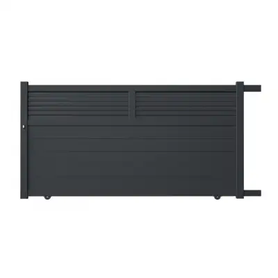 Portail coulissant aluminium sur mesure gris 7016 avec lames de 10cm
