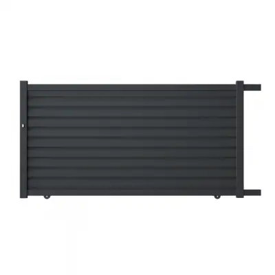 Portail coulissant aluminium sur mesure gris 7016 avec lames ventilées de 14cm