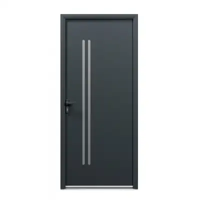 Porte d'entrée acier 1 vantail sur mesure gris 7016 avec 2 profils de décor