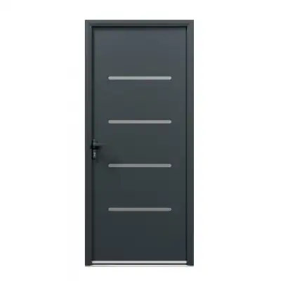 Porte d'entrée acier 1 vantail sur mesure gris 7016 avec 4 profils de décor