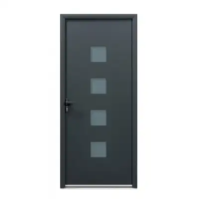 Porte d'entrée acier 1 vantail sur mesure gris 7016 avec 4 parties vitrées
