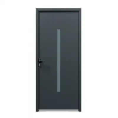 Porte d'entrée acier 1 vantail sur mesure gris 7016 avec une partie vitrée au centre
