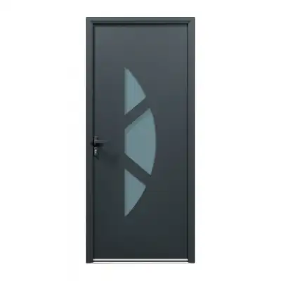 Porte d'entrée acier 1 vantail sur mesure gris 7016 avec 3 parties vitrées au centre