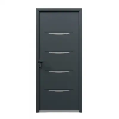 Porte d'entrée acier 1 vantail sur mesure gris 7016 avec moulures extérieures