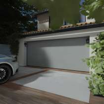 Porte de garage sectionnelle rainurée en acier Gris 7016 vue depuis l'extérieur