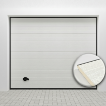 Porte de garage sectionnelle rainurée en acier Blanc 9010 avec zoom sur matière