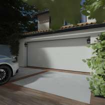 Porte de garage sectionnelle rainurée en acier Blanc 9010 vue depuis l'extérieur
